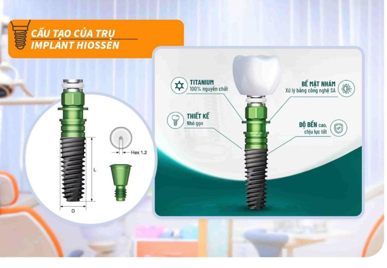 Cấu tạo của trụ Implant Hiossen